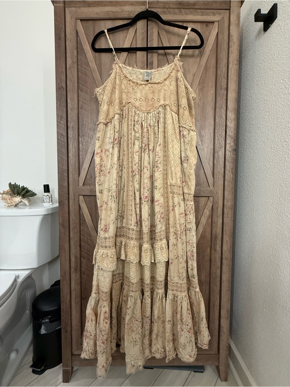 Magnolia Pearl Cream Floral Crochet-Tiered Maxi Dress. One of a kind.